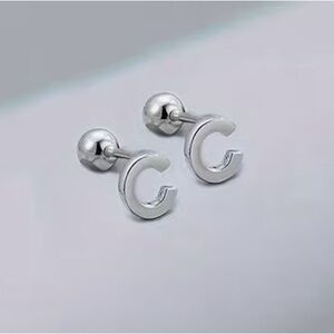 Initial “C” Silver Stainless Steel Stud Earrings